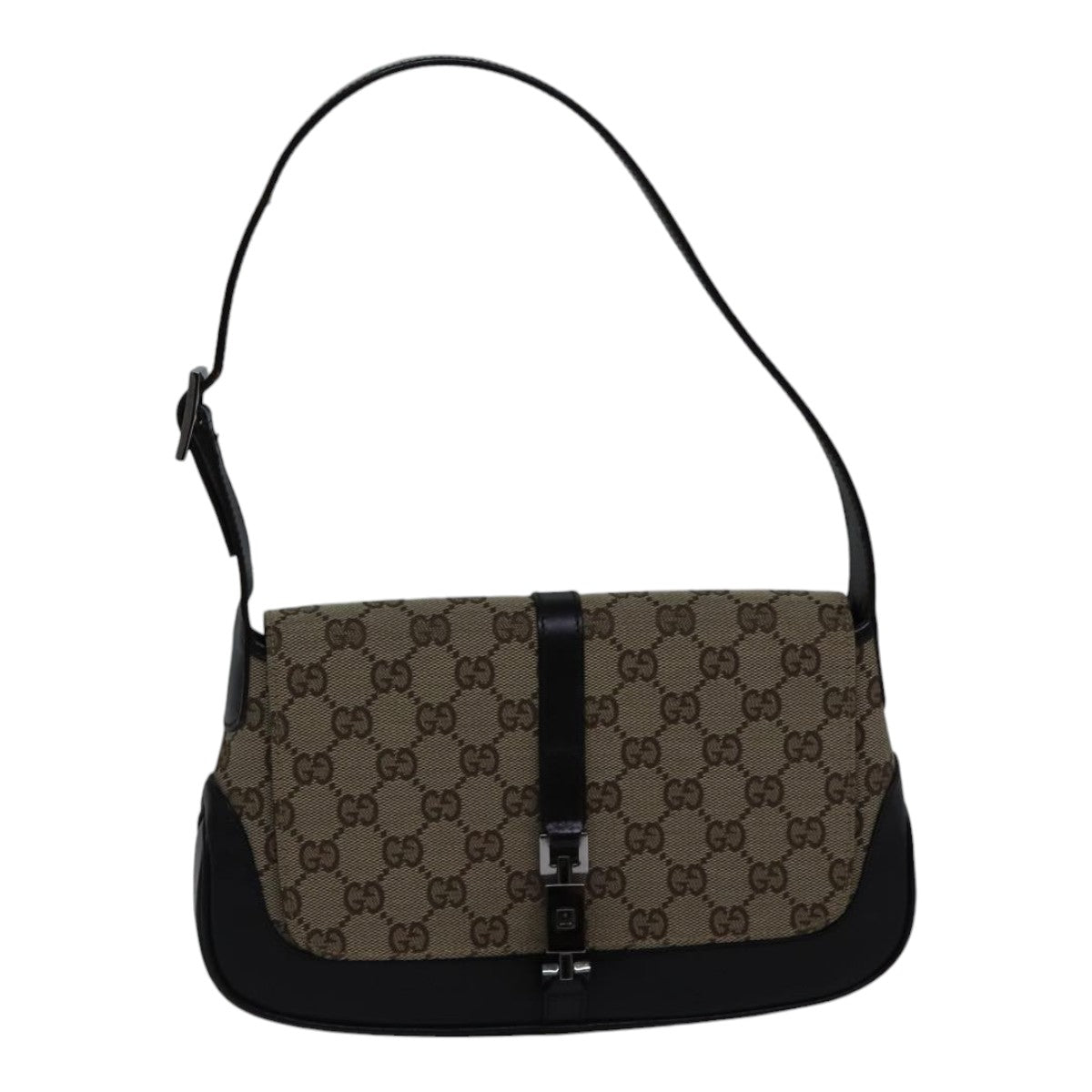 GUCCI Jackie GG Canvas Shoulder Bag Beige Silver 001 3824 fm3794