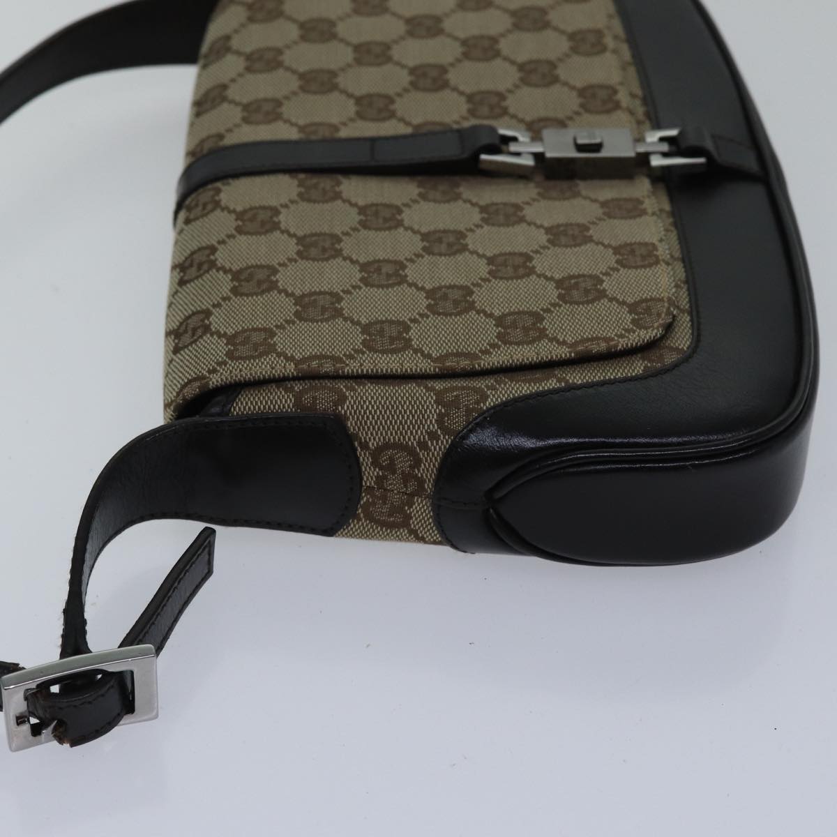 GUCCI Jackie GG Canvas Shoulder Bag Beige Silver 001 3824 fm3794