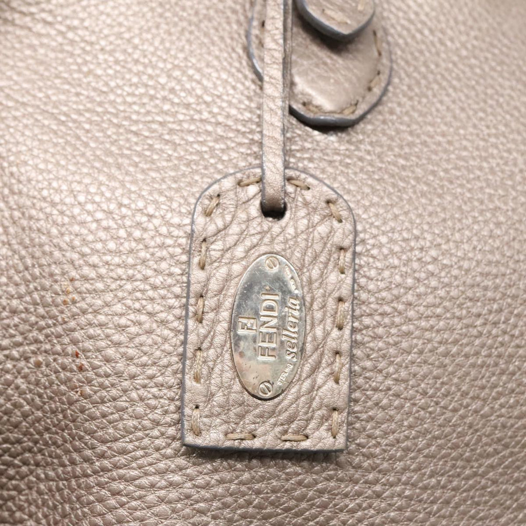 FENDI Celeria Tote Bag Leather Silver Silver Tone fm3806