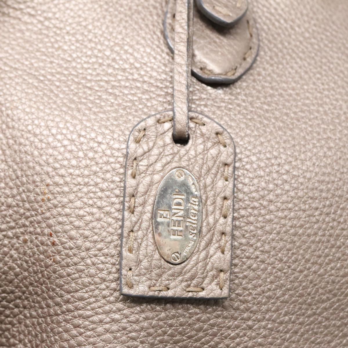 FENDI Celeria Tote Bag Leather Silver Silver Tone fm3806