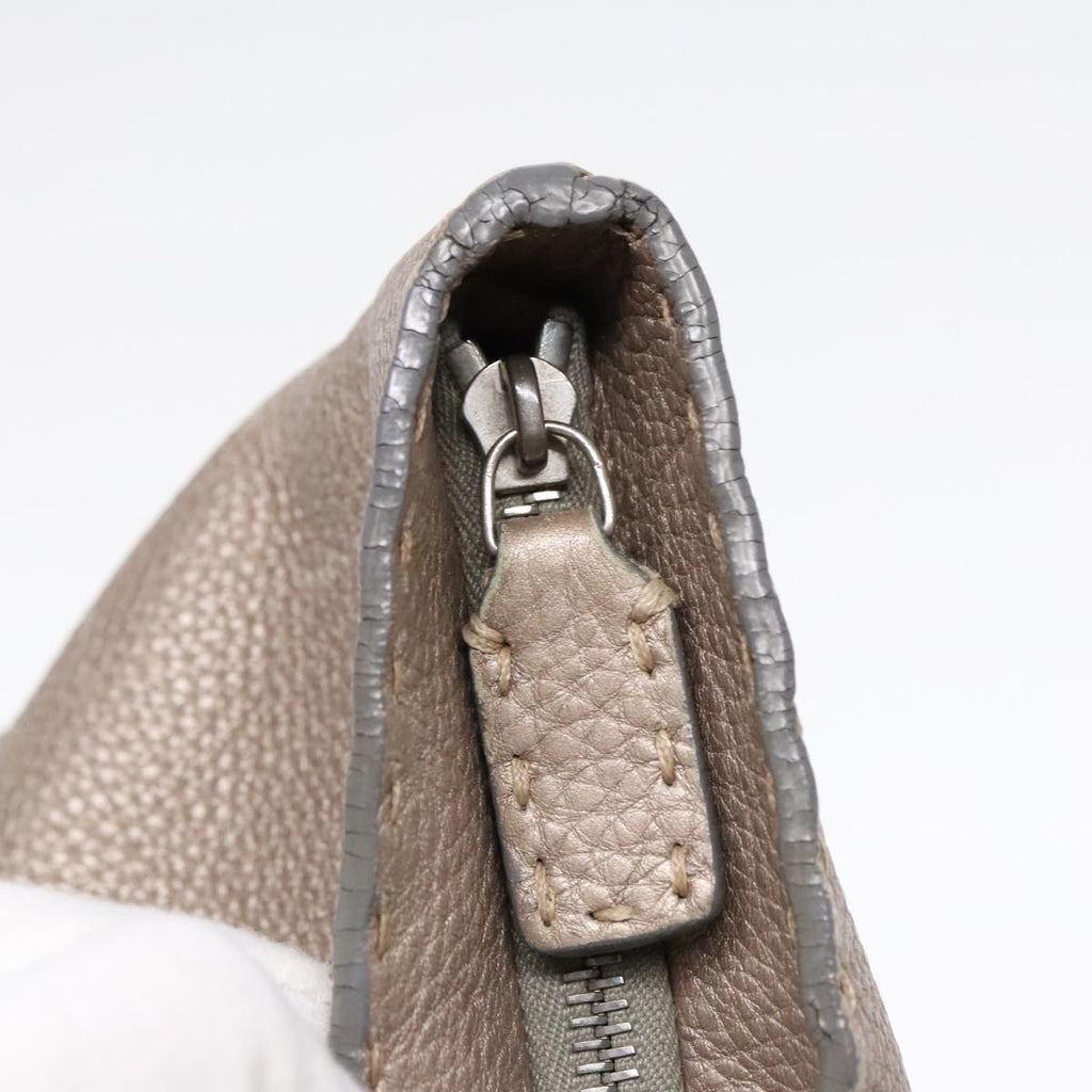 FENDI Celeria Tote Bag Leather Silver Silver Tone fm3806