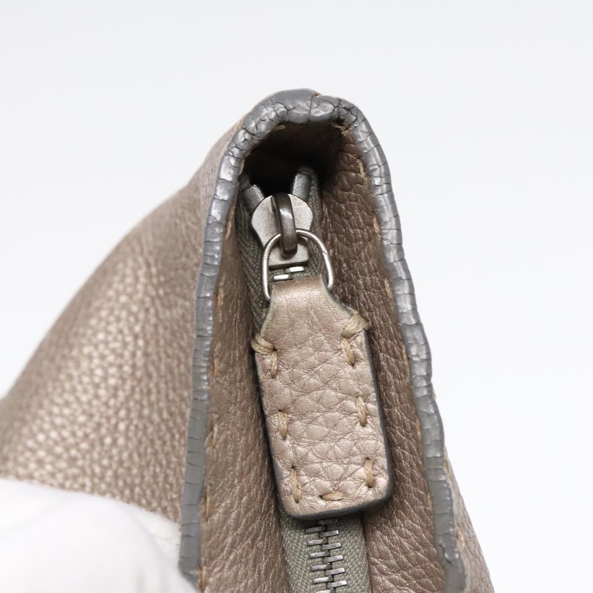 FENDI Celeria Tote Bag Leather Silver Silver Tone fm3806