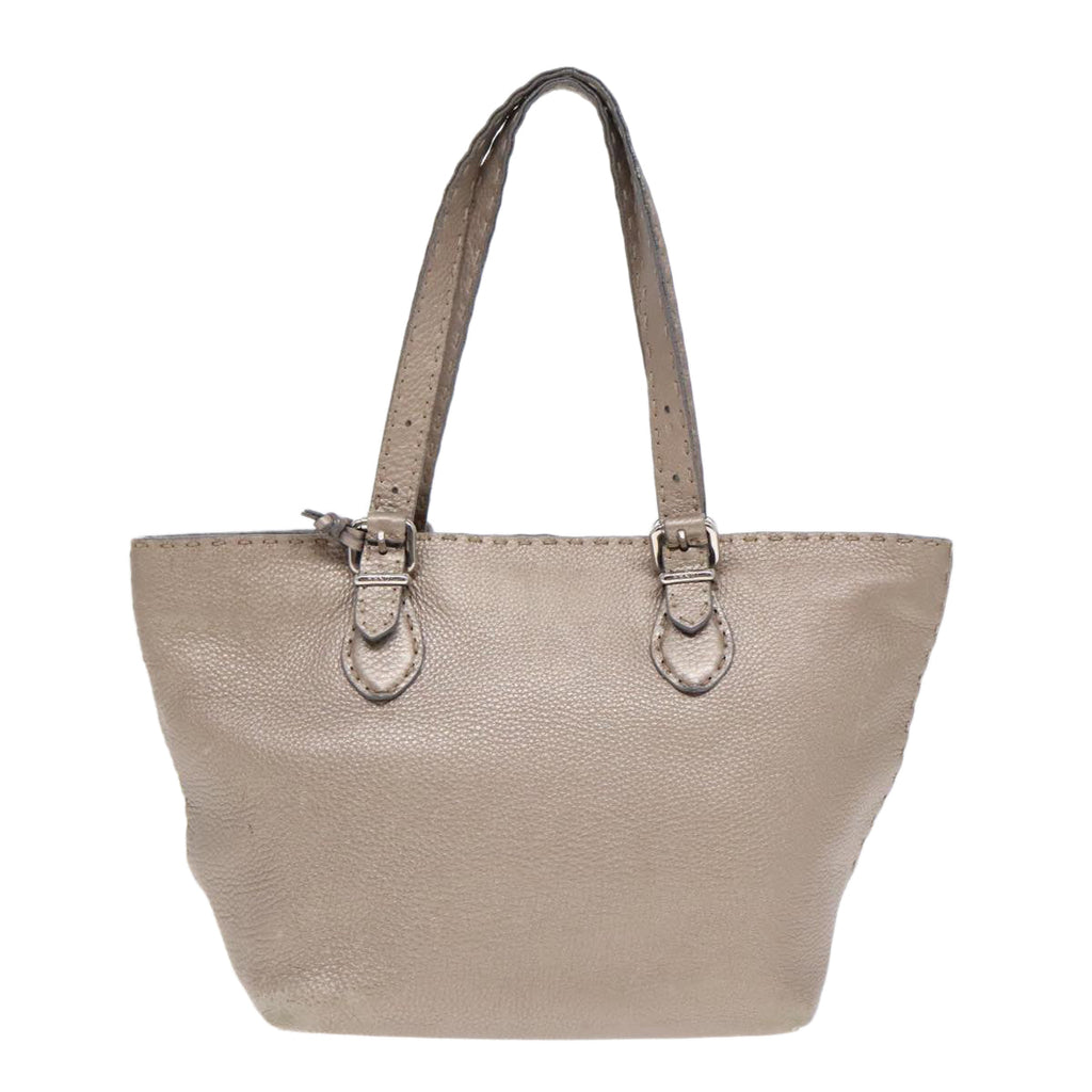 FENDI Celeria Tote Bag Leather Silver Silver Tone fm3806