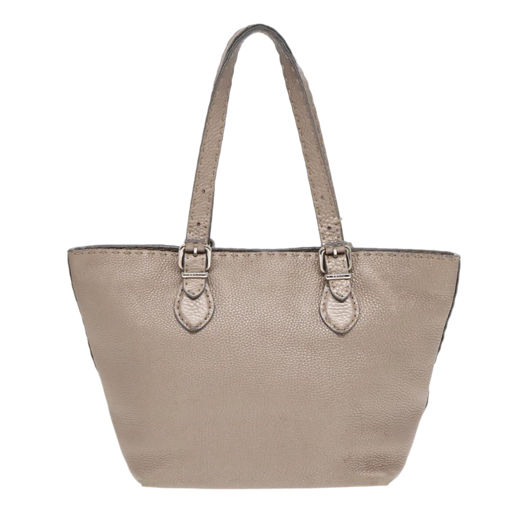 FENDI Celeria Tote Bag Leather Silver Silver Tone fm3806