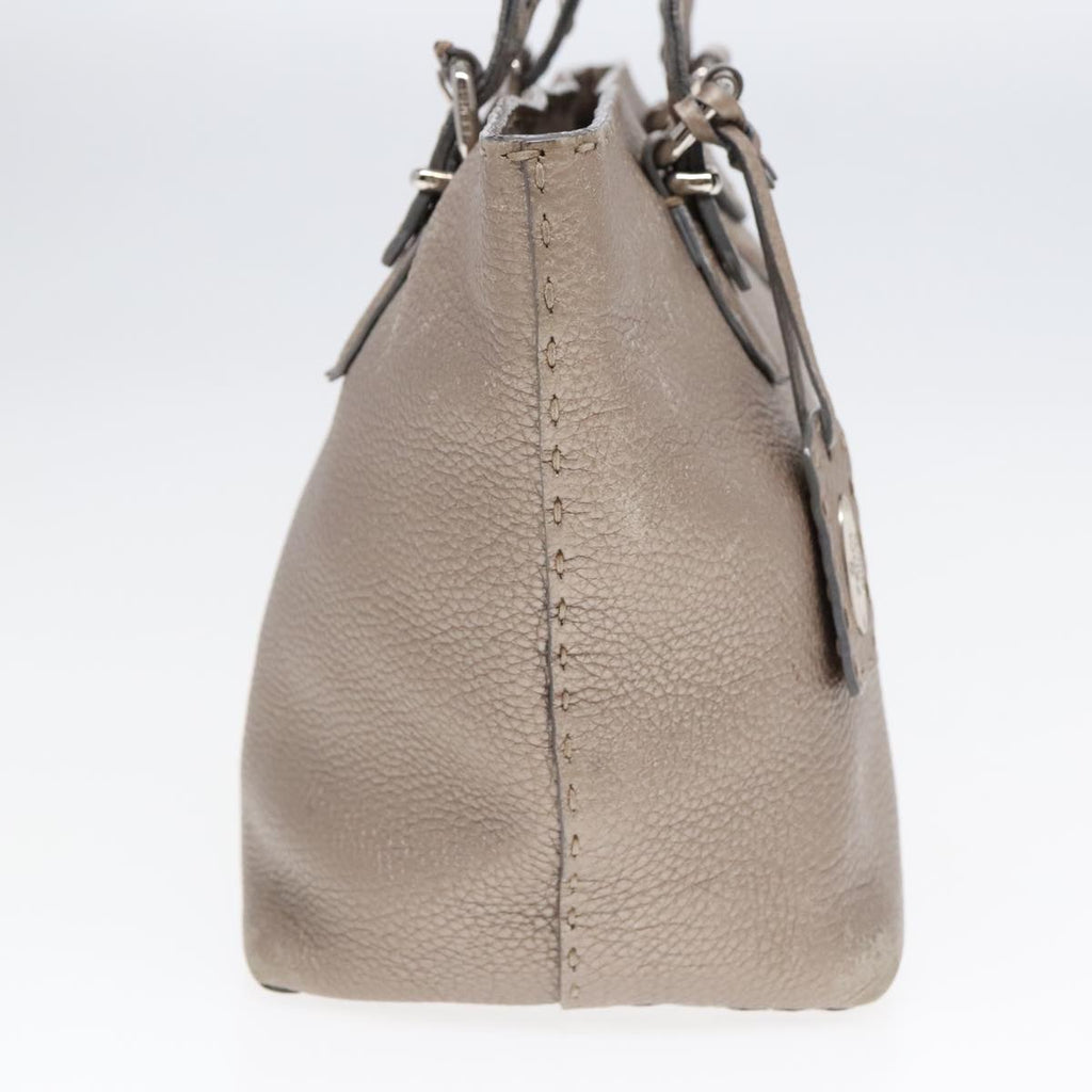 FENDI Celeria Tote Bag Leather Silver Silver Tone fm3806