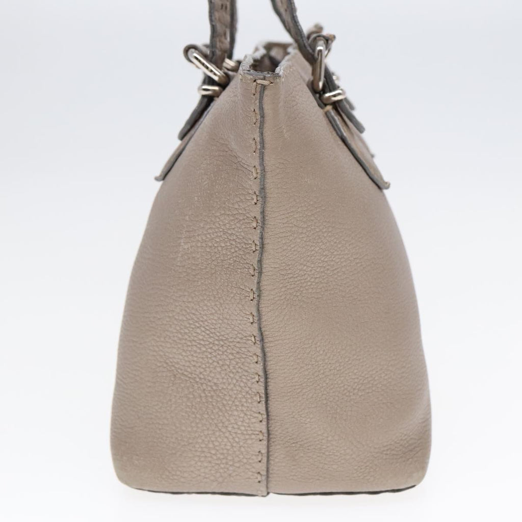 FENDI Celeria Tote Bag Leather Silver Silver Tone fm3806
