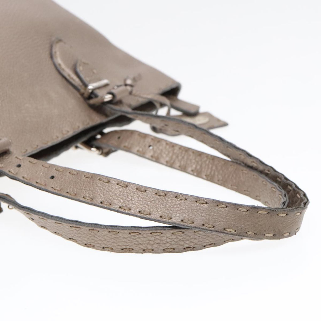FENDI Celeria Tote Bag Leather Silver Silver Tone fm3806