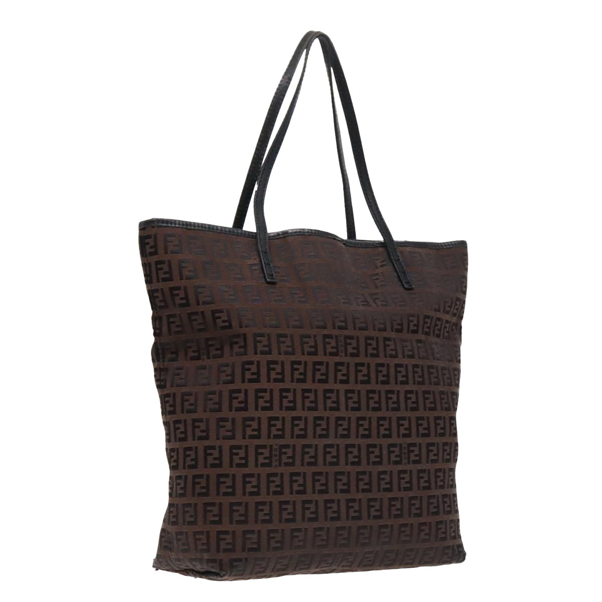 FENDI Zucchino Canvas Tote Bag Brown Black Silver fm3814