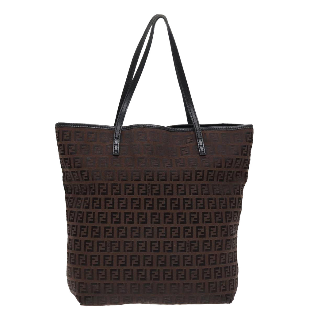 FENDI Zucchino Canvas Tote Bag Brown Black Silver fm3814