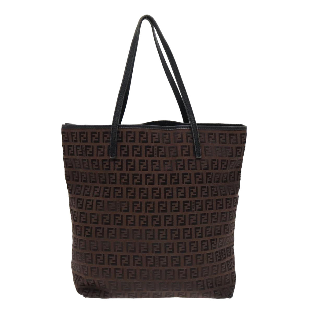 FENDI Zucchino Canvas Tote Bag Brown Black Silver fm3814