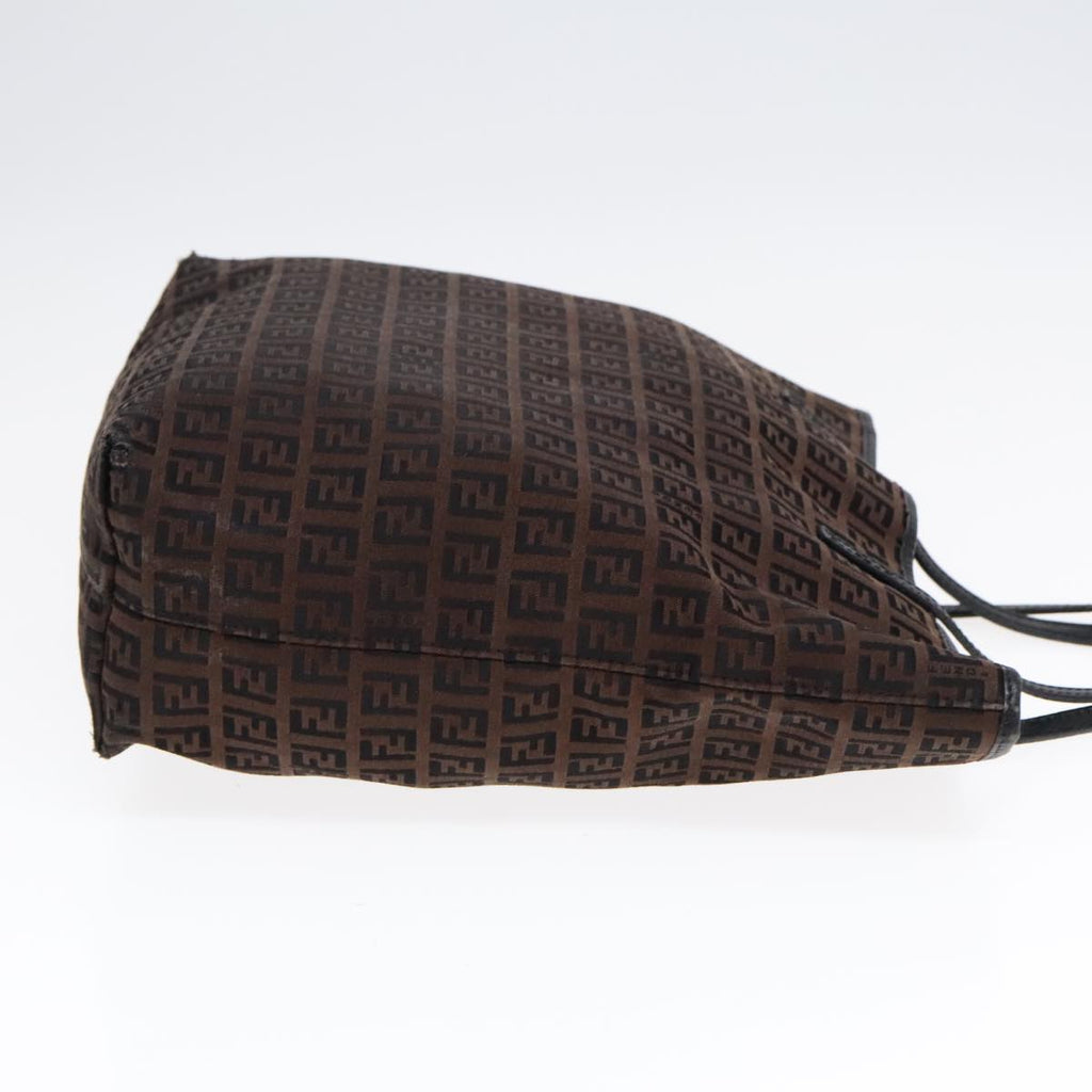 FENDI Zucchino Canvas Tote Bag Brown Black Silver fm3814