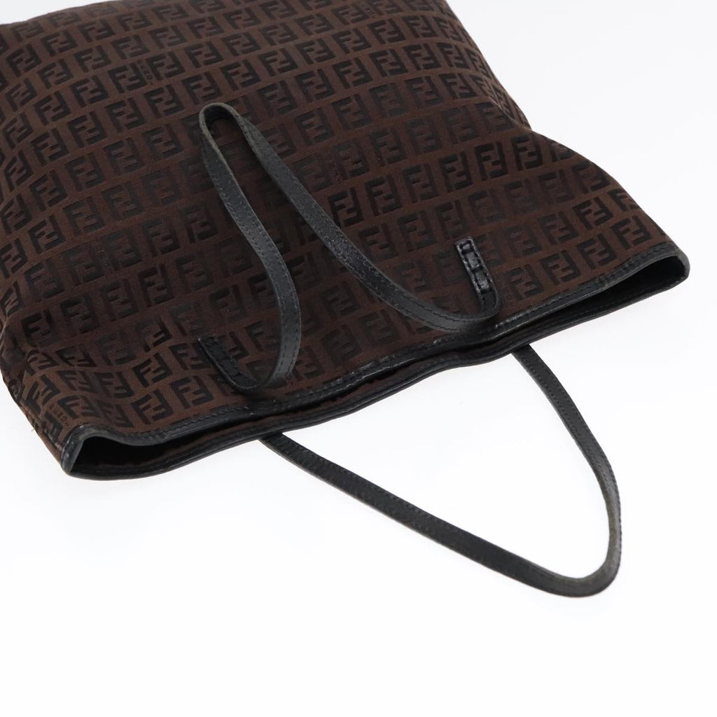 FENDI Zucchino Canvas Tote Bag Brown Black Silver fm3814