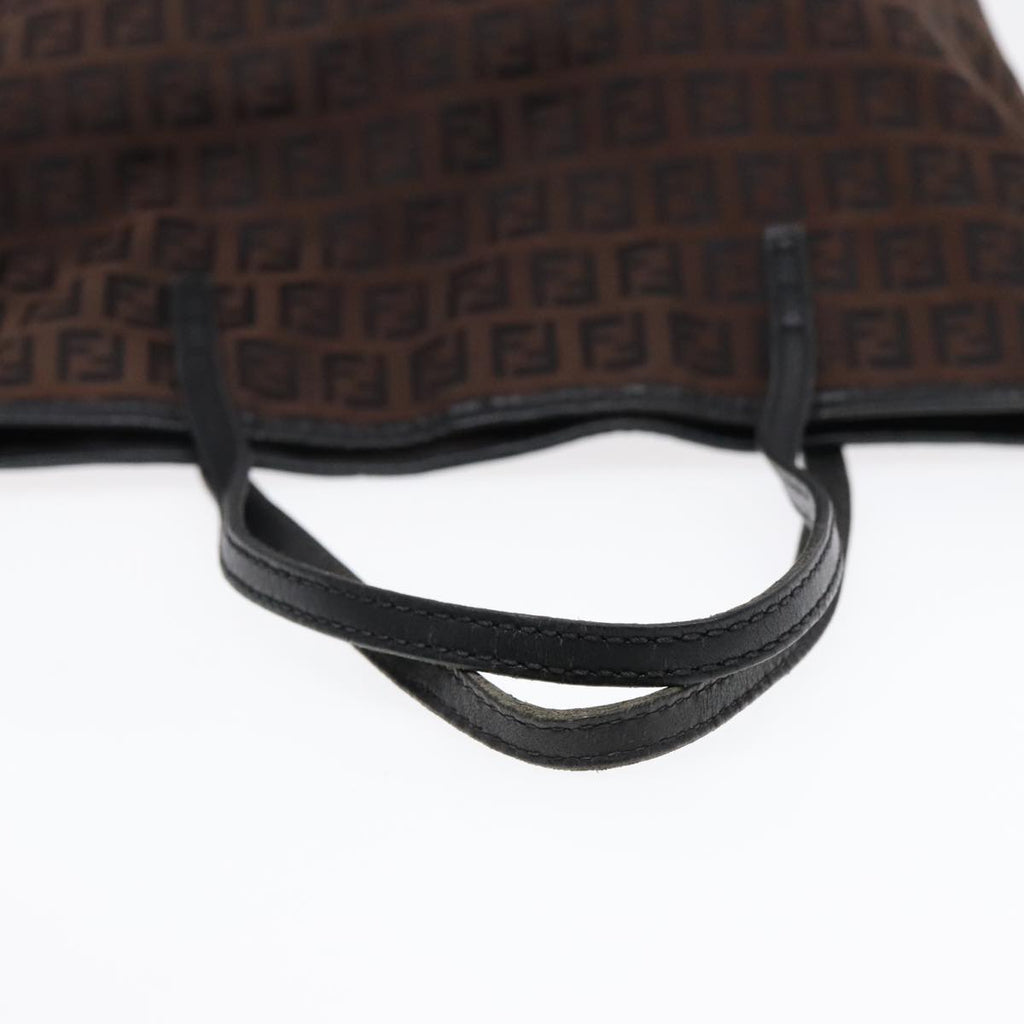 FENDI Zucchino Canvas Tote Bag Brown Black Silver fm3814