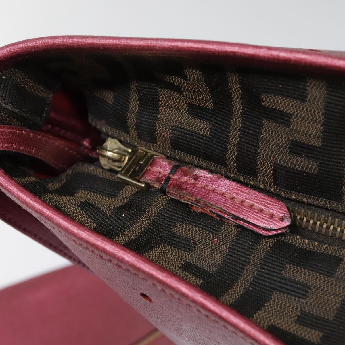 FENDI Tote Bag Leather Pink Gold fm3867