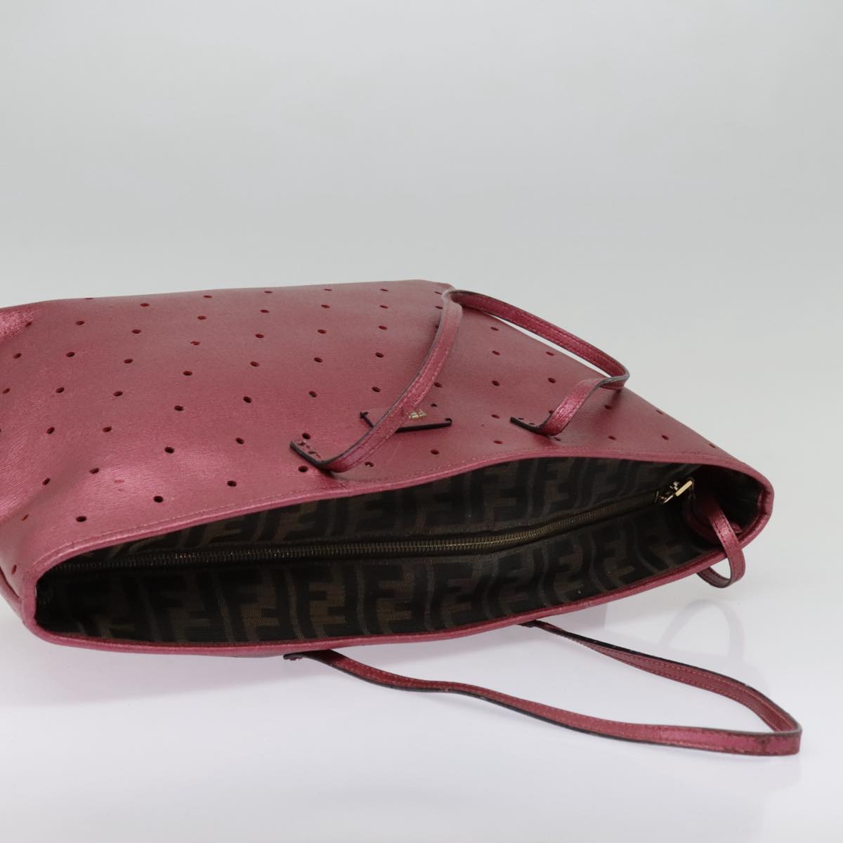 FENDI Tote Bag Leather Pink Gold fm3867