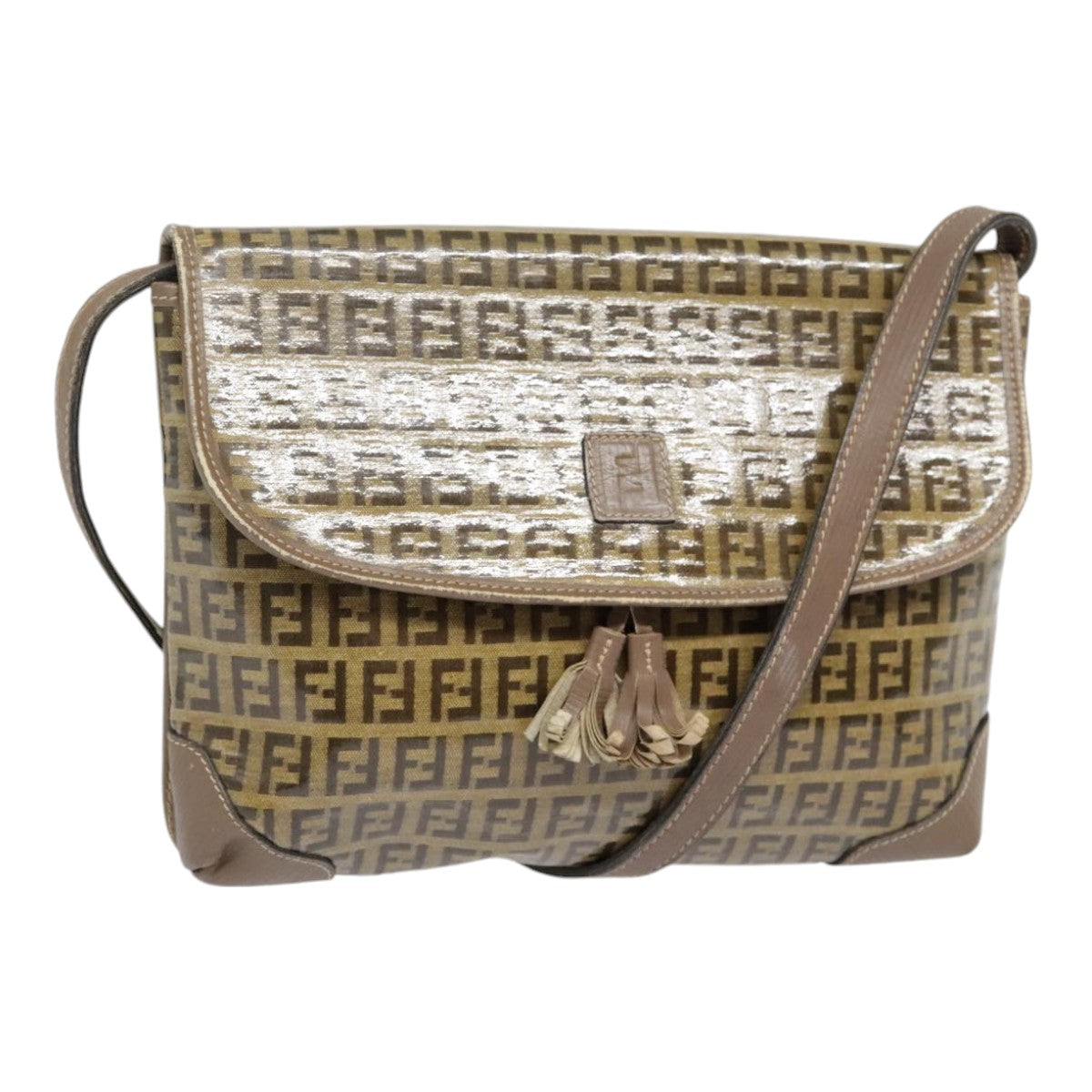 FENDI Zucchino Canvas Shoulder Bag Vintage Beige fm3888
