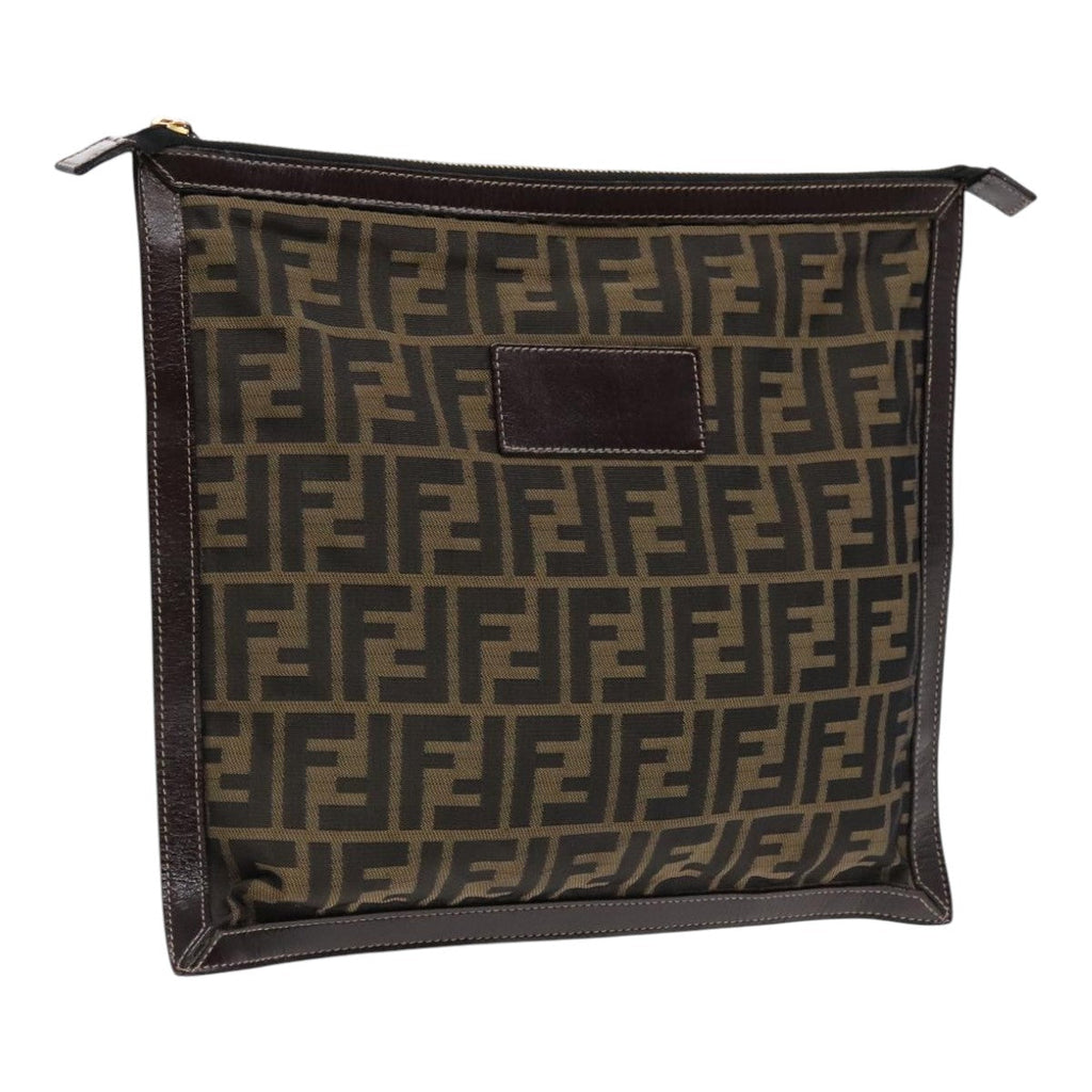 FENDI Zucca Canvas Clutch Bag Brown Black gold fm3891