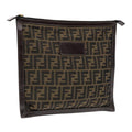 FENDI Zucca Canvas Clutch Bag Brown Black gold fm3891