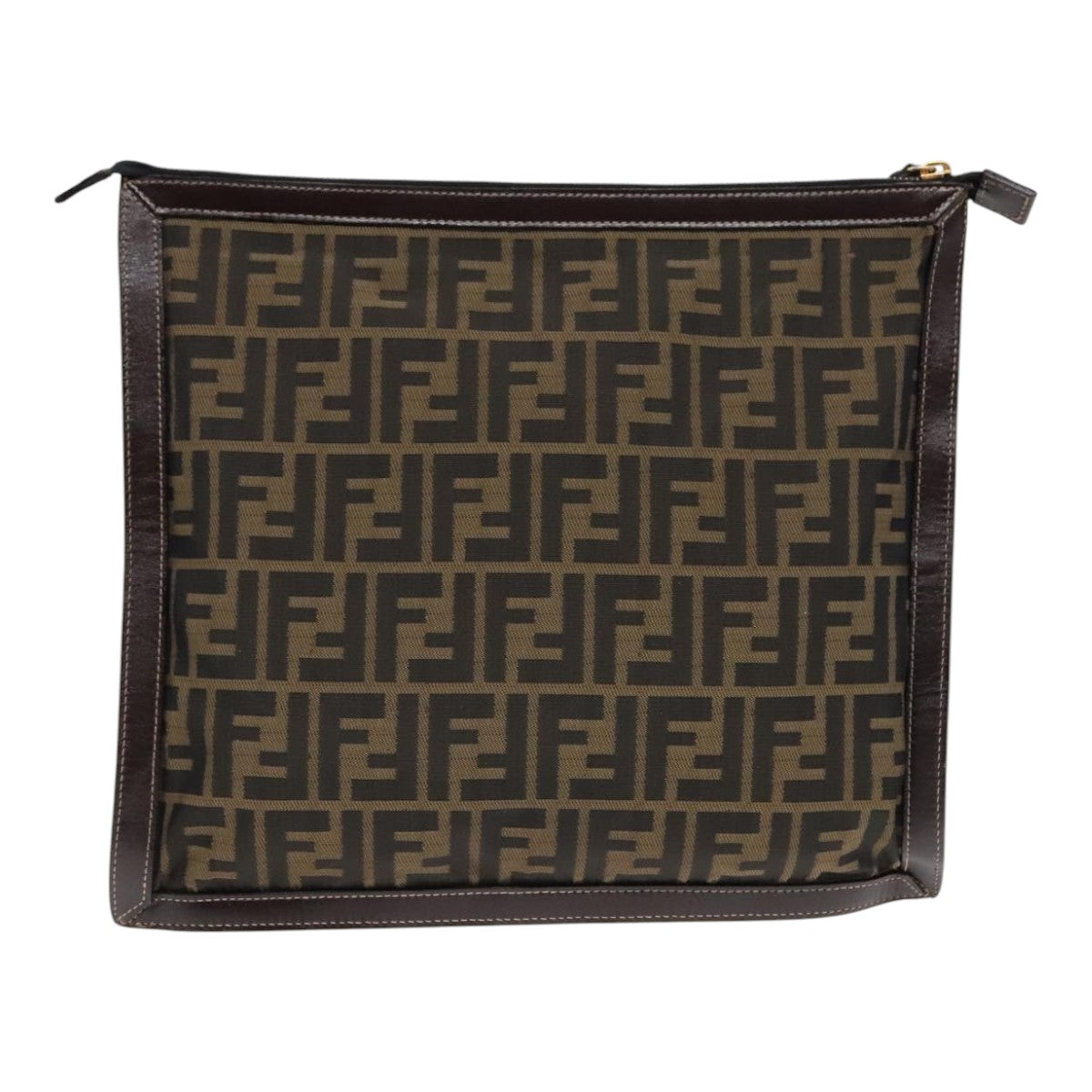 FENDI Zucca Canvas Clutch Bag Brown Black gold fm3891