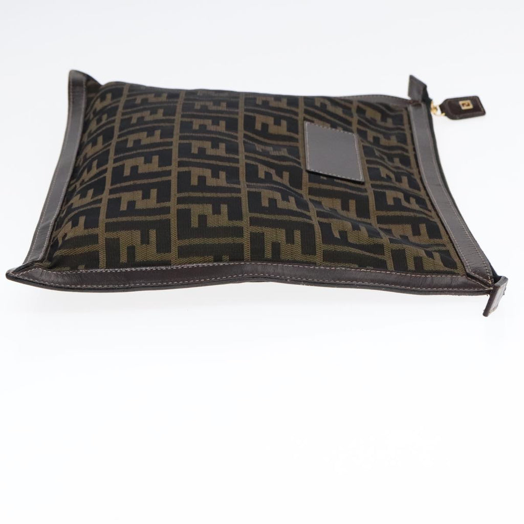 FENDI Zucca Canvas Clutch Bag Brown Black gold fm3891