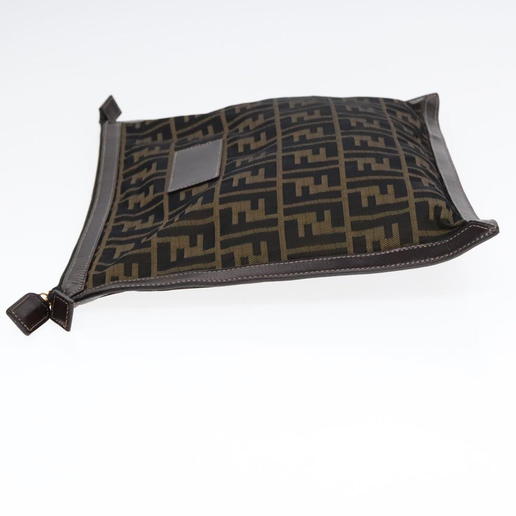 FENDI Zucca Canvas Clutch Bag Brown Black gold fm3891
