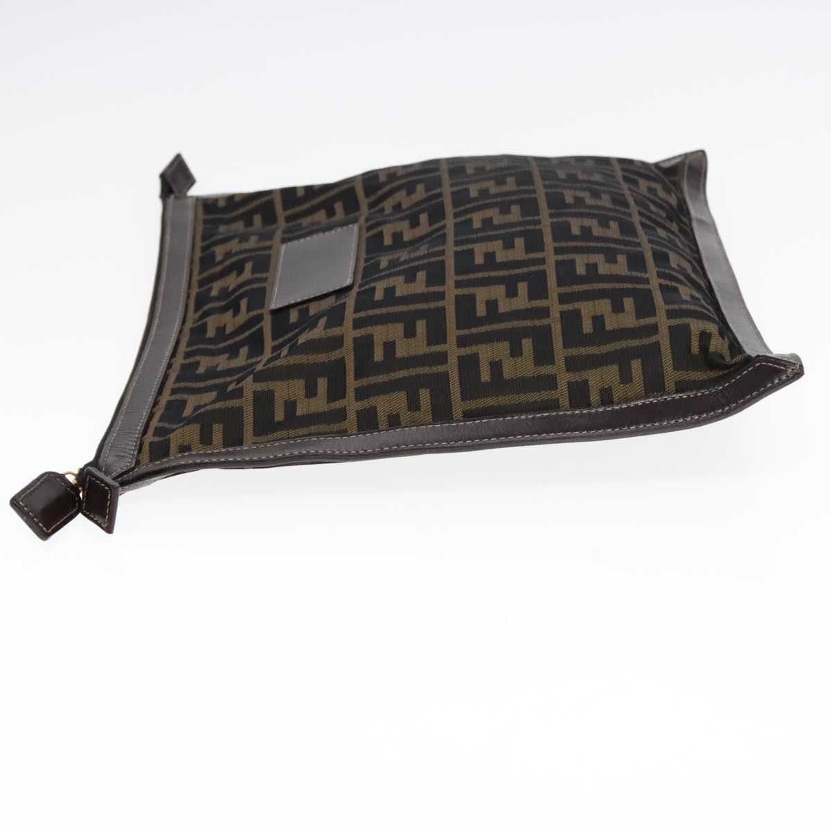 FENDI Zucca Canvas Clutch Bag Brown Black gold fm3891