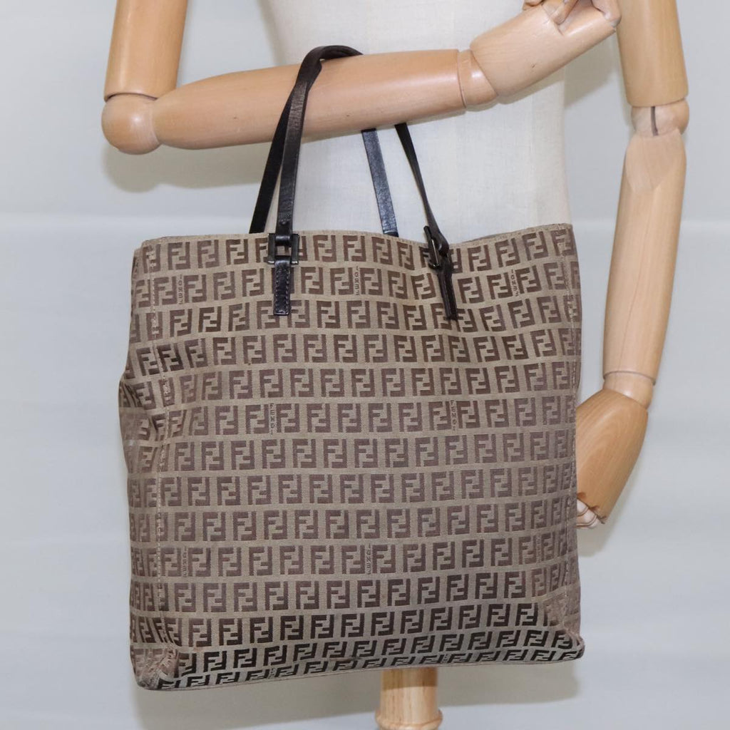 FENDI Zucchino Canvas Tote Bag Beige Brown fm3917