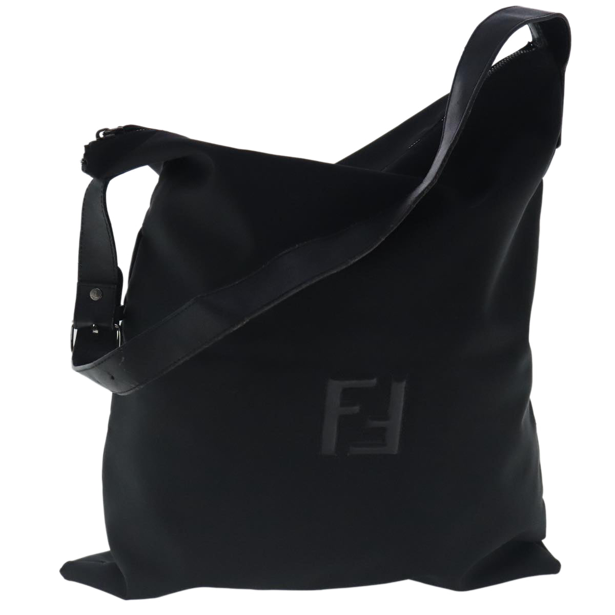 FENDI Shoulder Bag Nylon Leather Black Silver fm3934