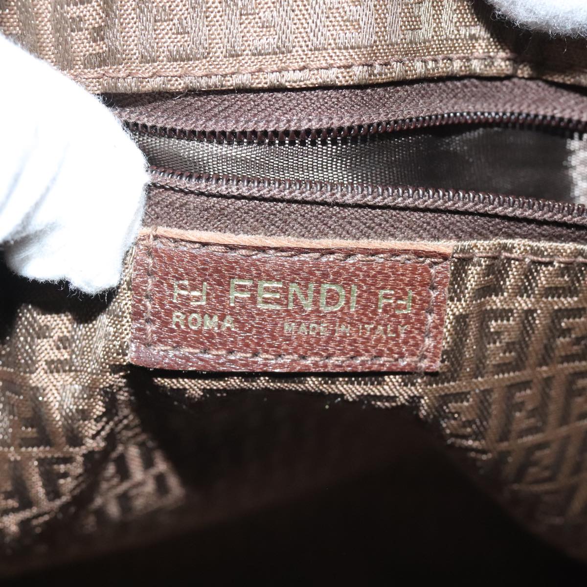 FENDI Hand Bag Leather Brown Gold fm3951