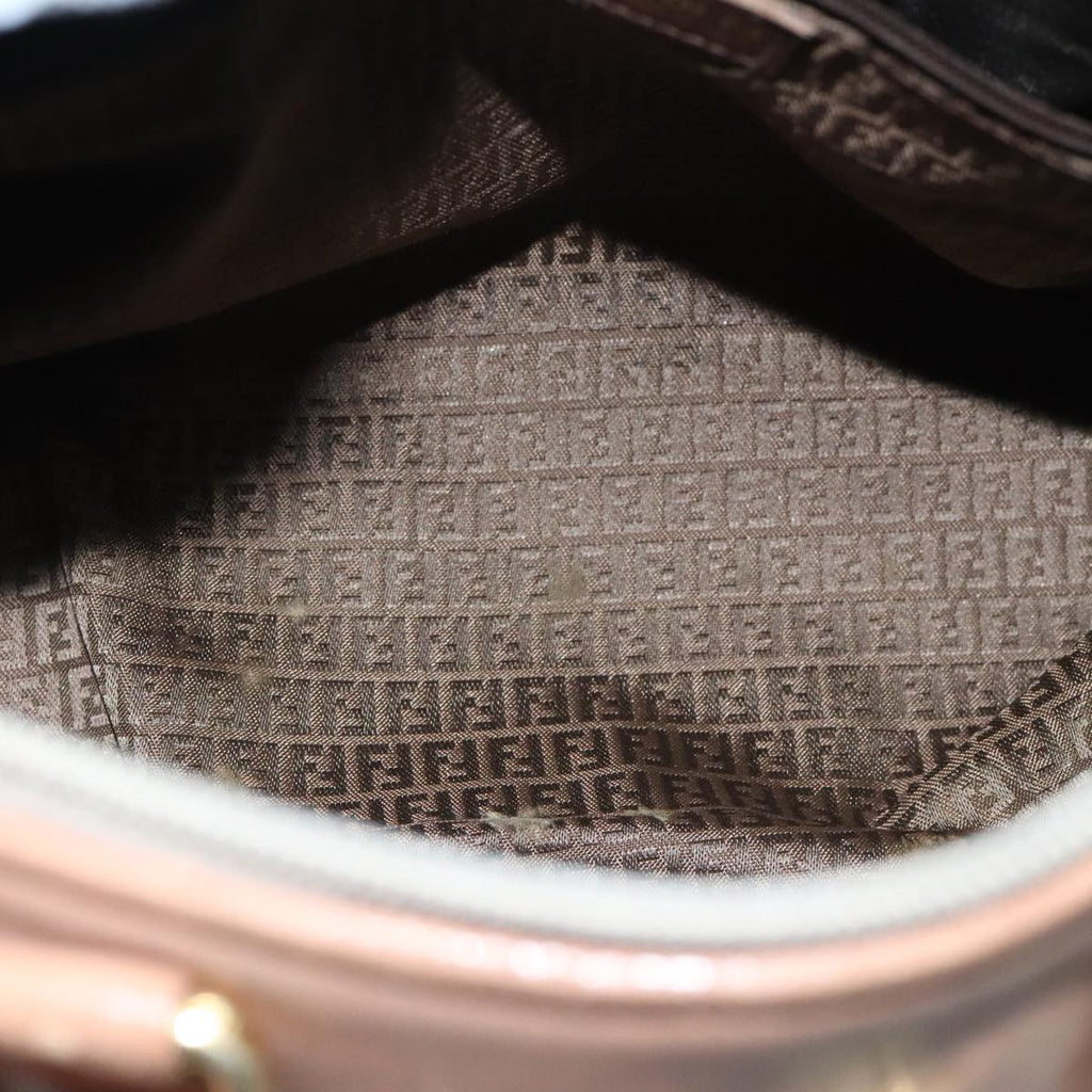 FENDI Hand Bag Leather Brown Gold fm3951