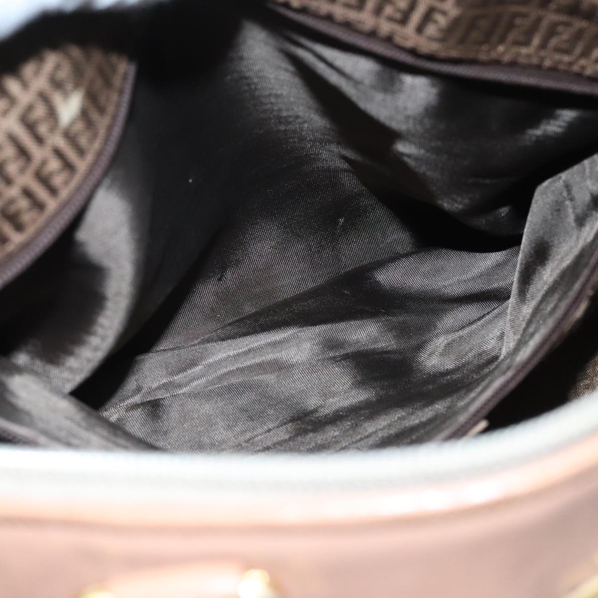 FENDI Hand Bag Leather Brown Gold fm3951