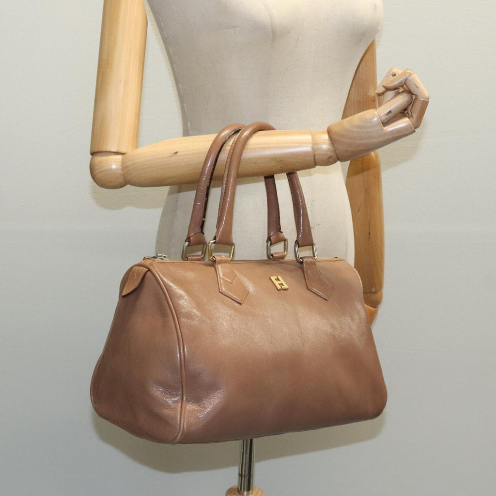 FENDI Hand Bag Leather Brown Gold fm3951