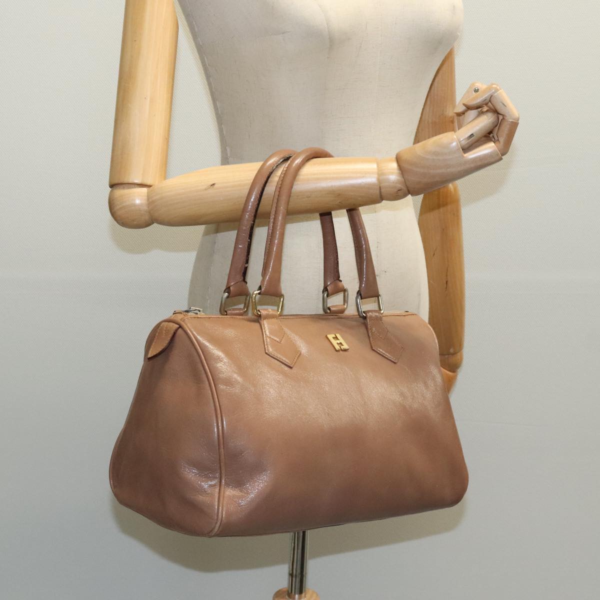 FENDI Hand Bag Leather Brown Gold fm3951