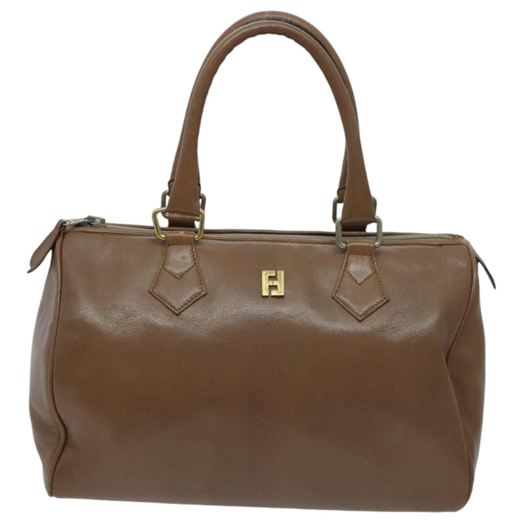 FENDI Hand Bag Leather Brown Gold fm3951