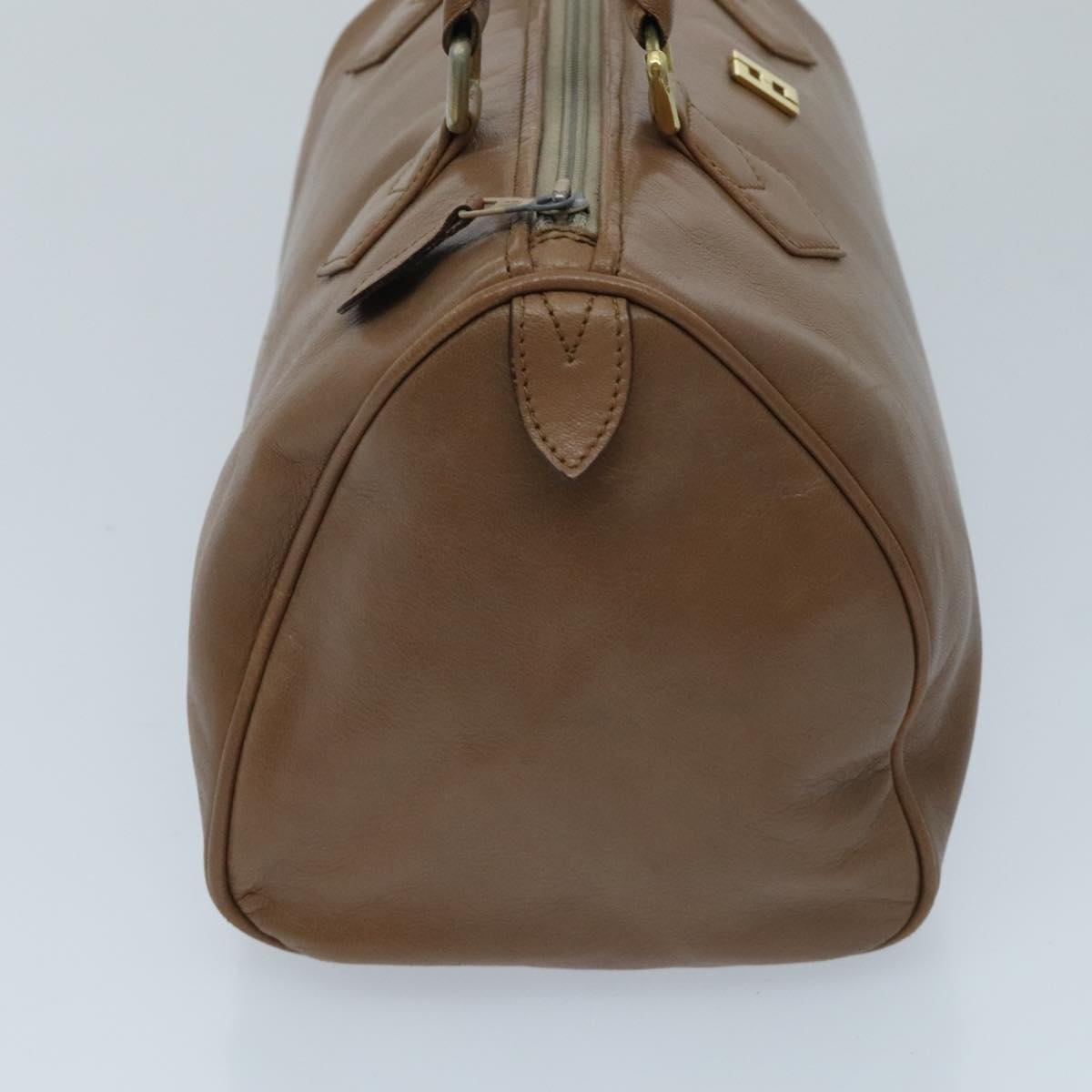 FENDI Hand Bag Leather Brown Gold fm3951
