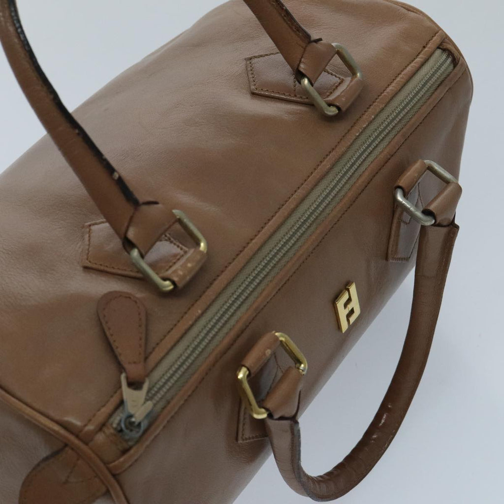 FENDI Hand Bag Leather Brown Gold fm3951