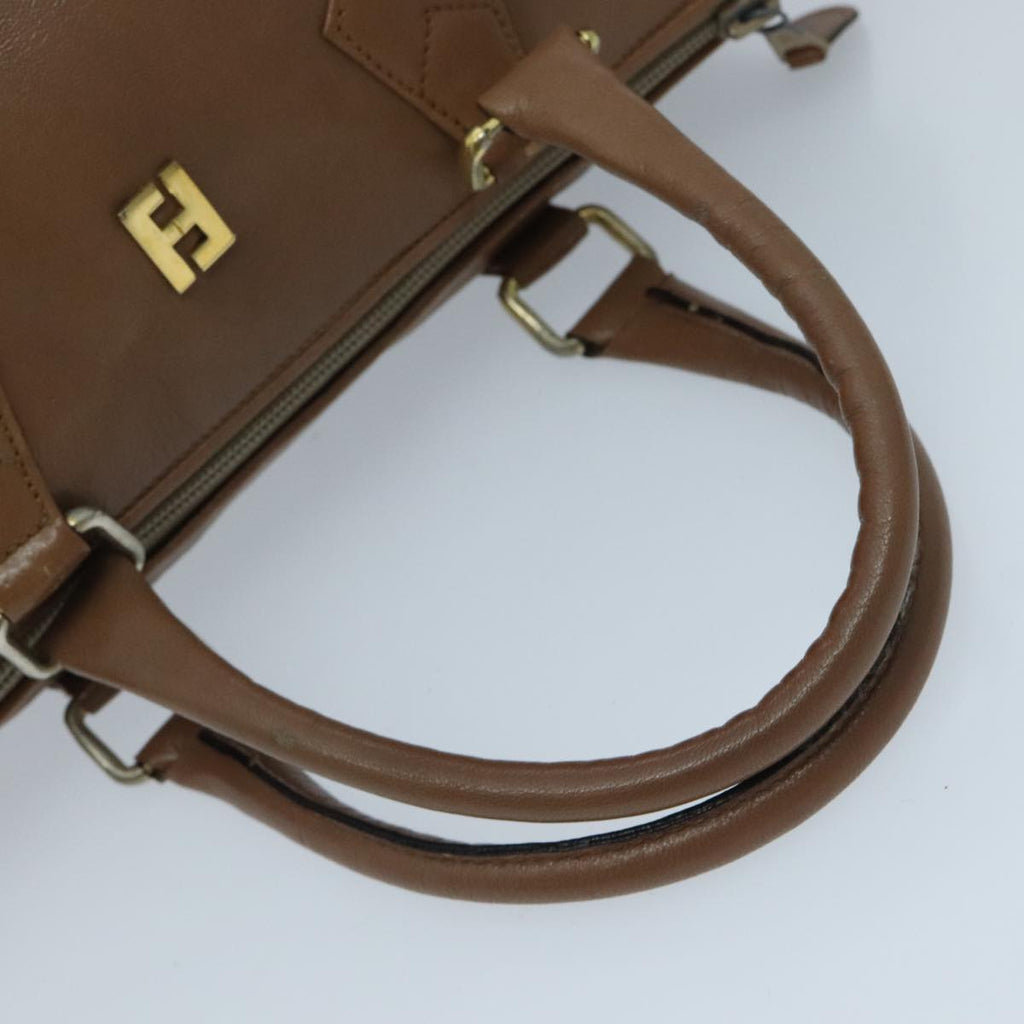 FENDI Hand Bag Leather Brown Gold fm3951
