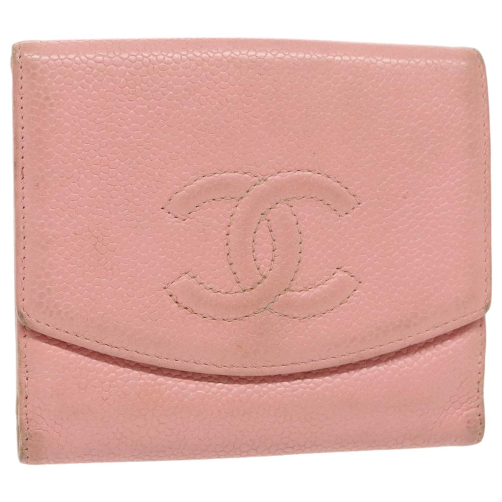 CHANEL COCO Mark Wallet Caviar Skin Pink Gold CC fm3962