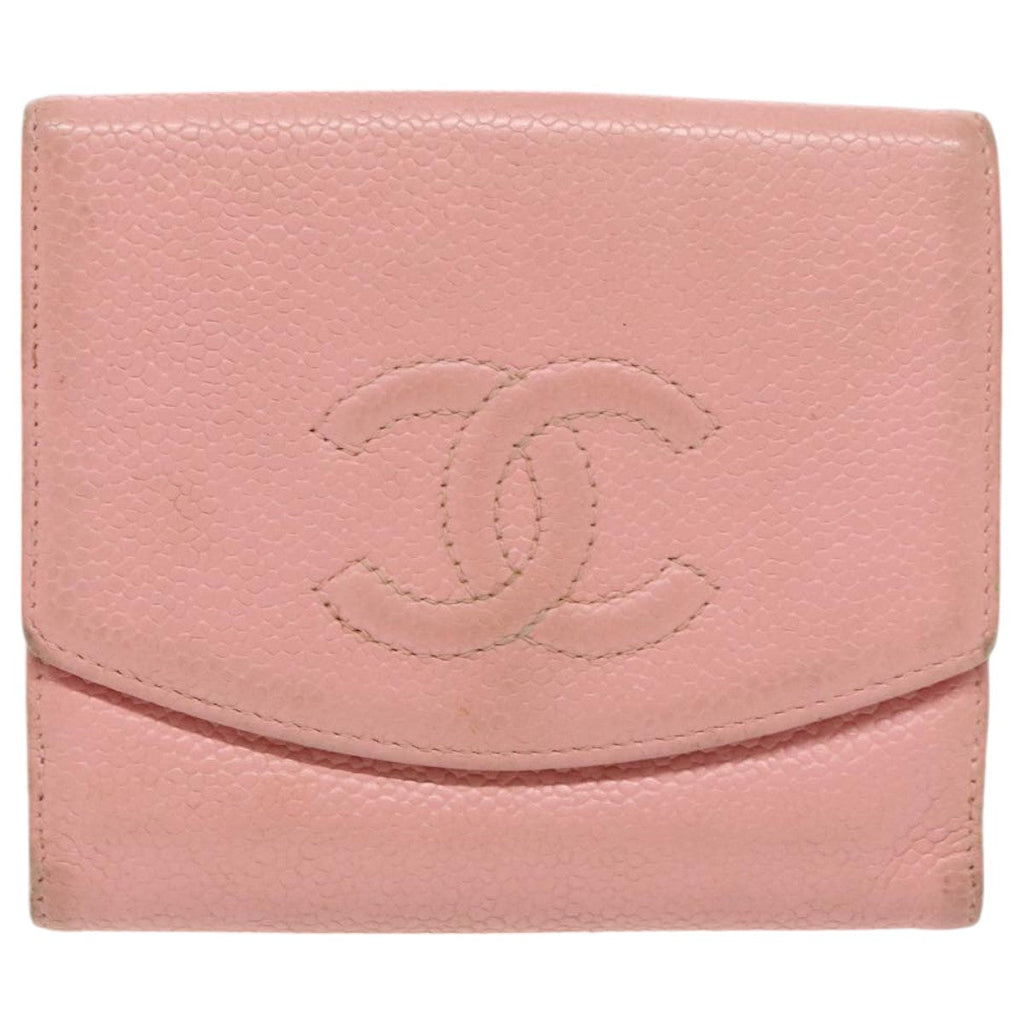 CHANEL COCO Mark Wallet Caviar Skin Pink Gold CC fm3962