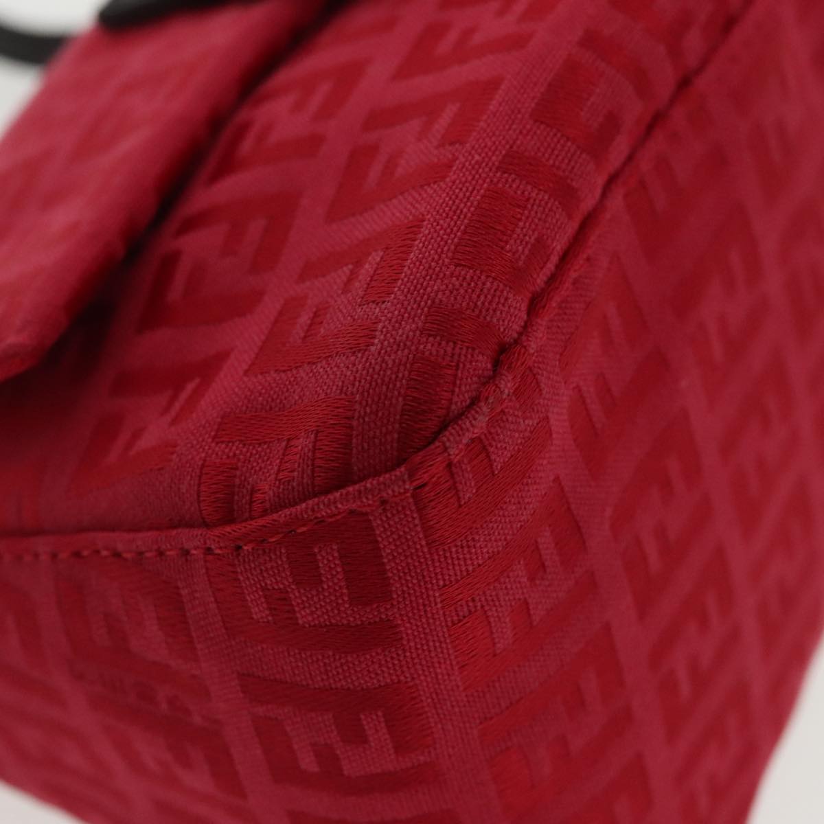FENDI Zucchino Canvas Mini Mamma Baguette Shoulder Bag Red Silver fm3971A
