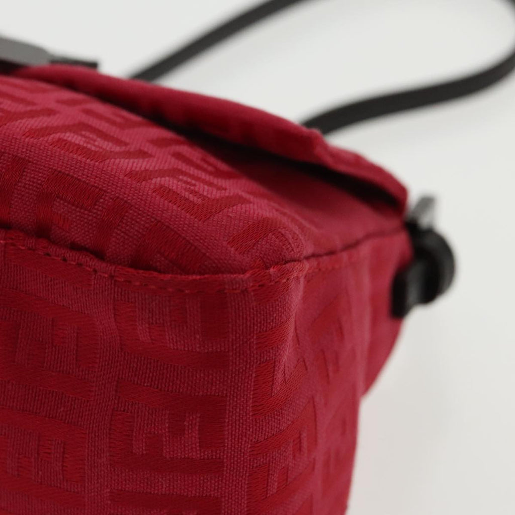 FENDI Zucchino Canvas Mini Mamma Baguette Shoulder Bag Red Silver fm3971A