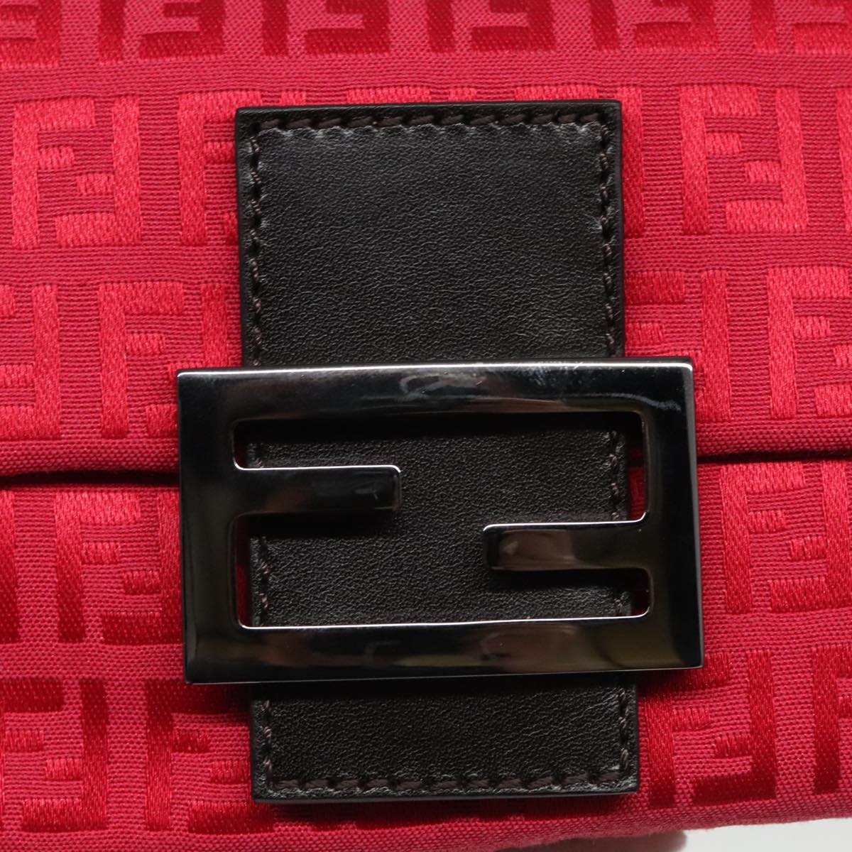 FENDI Zucchino Canvas Mini Mamma Baguette Shoulder Bag Red Silver fm3971A