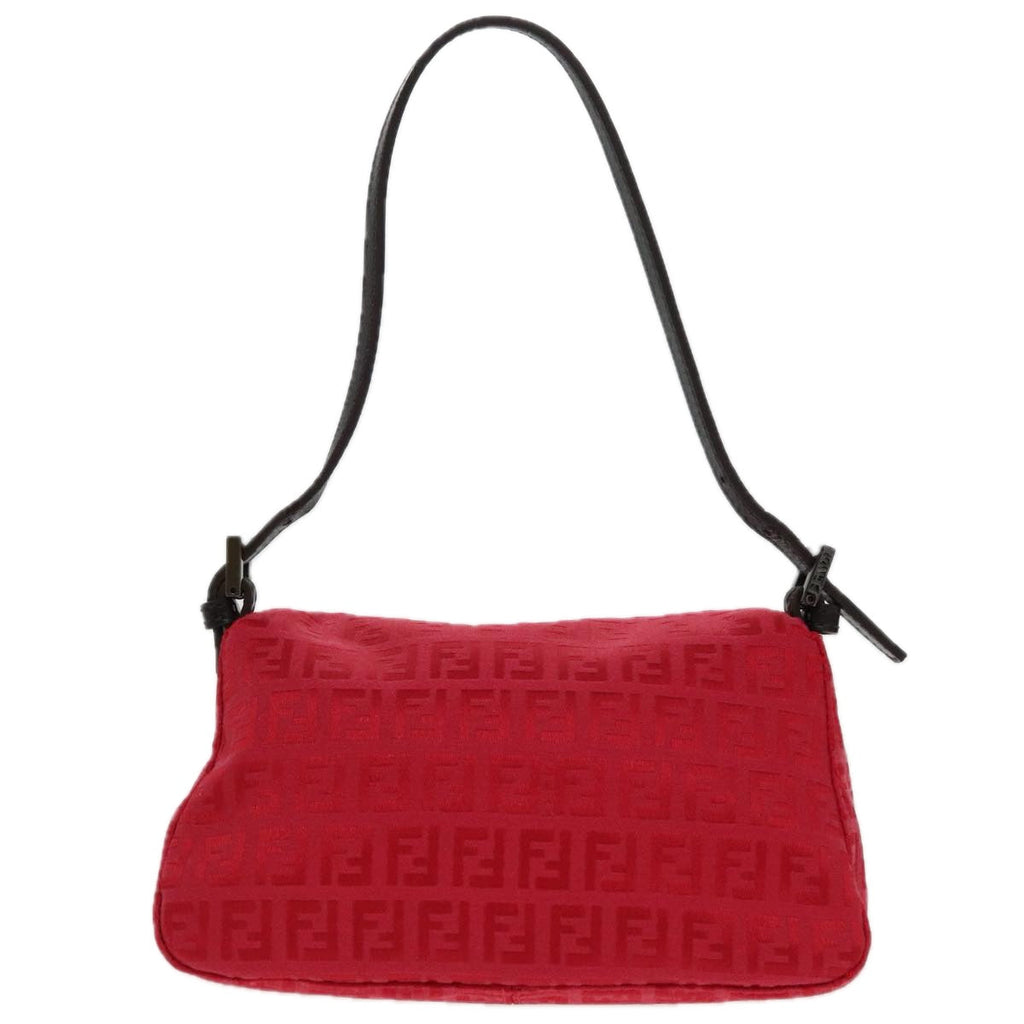 FENDI Zucchino Canvas Mini Mamma Baguette Shoulder Bag Red Silver fm3971A