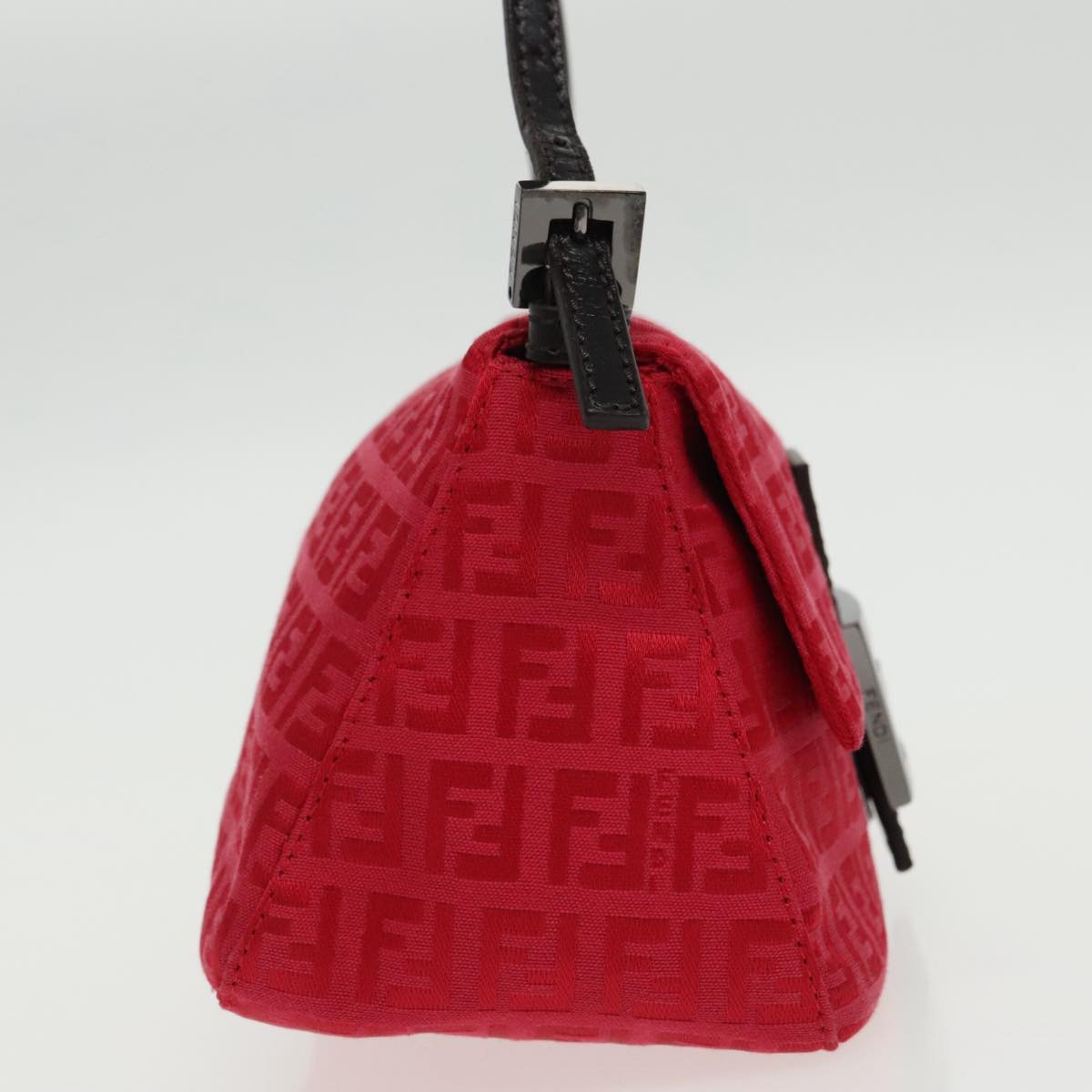 FENDI Zucchino Canvas Mini Mamma Baguette Shoulder Bag Red Silver fm3971A