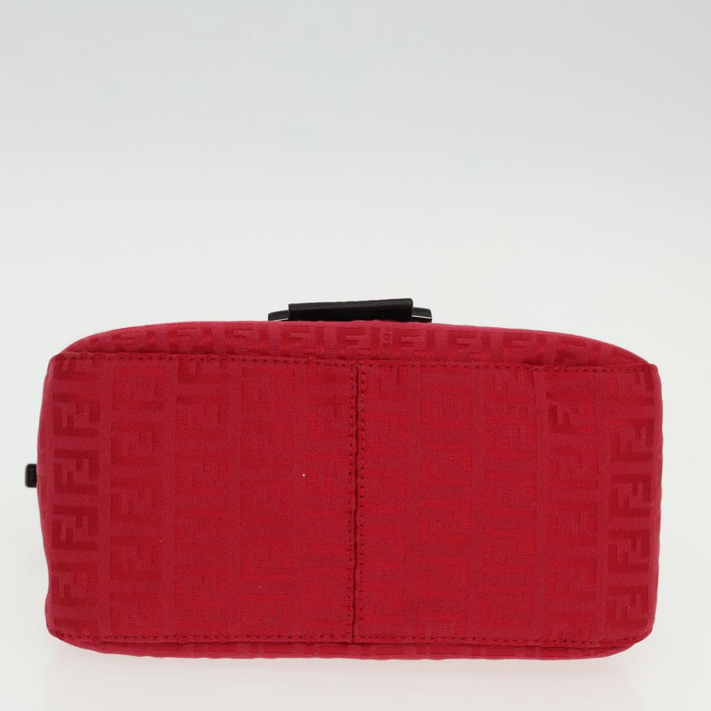 FENDI Zucchino Canvas Mini Mamma Baguette Shoulder Bag Red Silver fm3971A