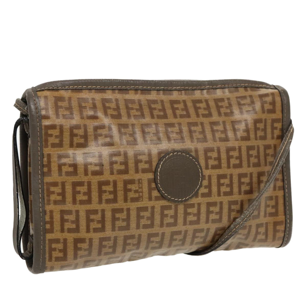 FENDI Zucchino Canvas Shoulder Bag Coated Canvas Old model Beige fm4001