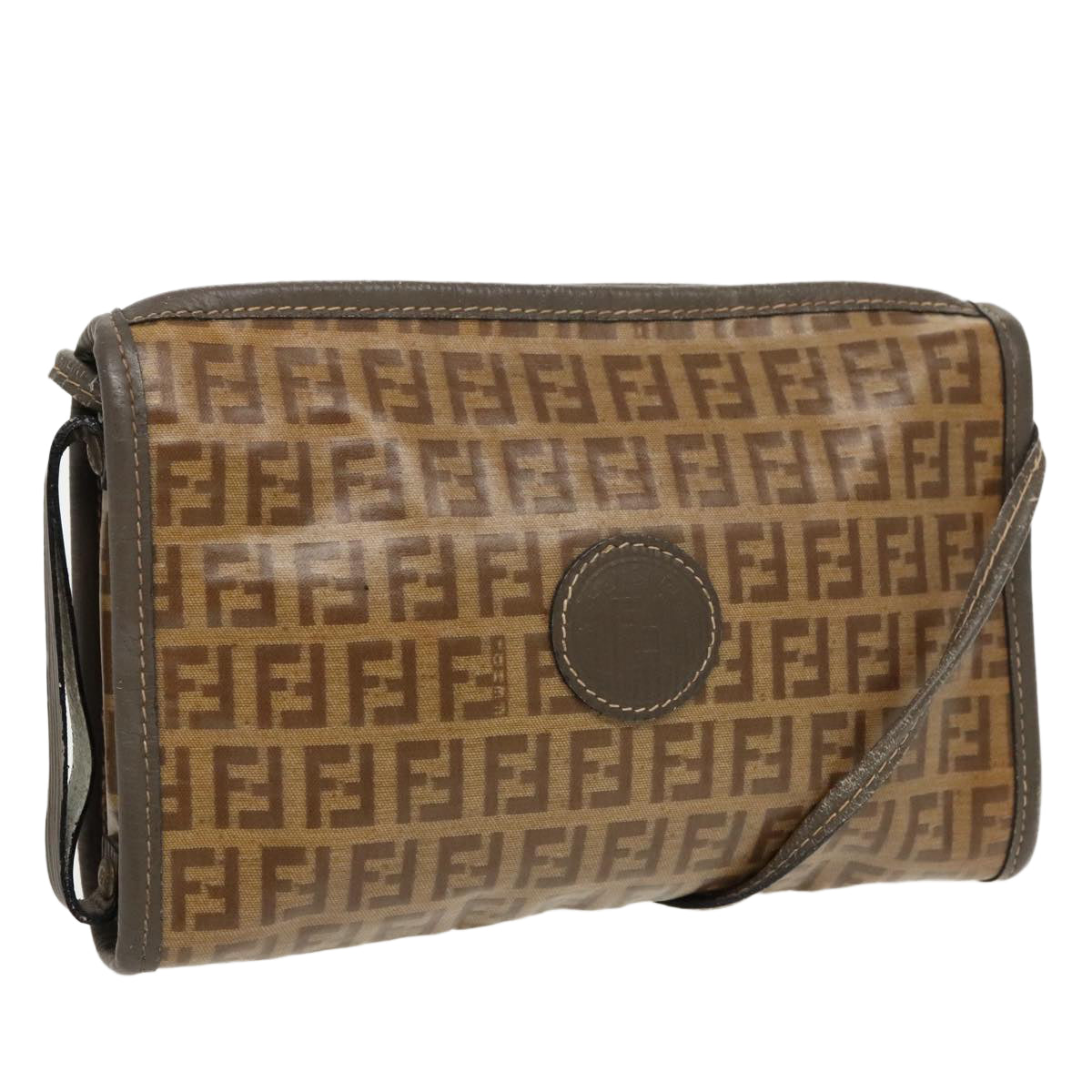 FENDI Zucchino Canvas Shoulder Bag Coated Canvas Old model Beige fm4001