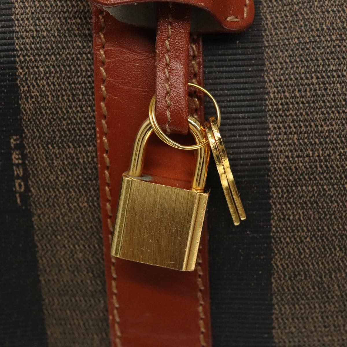 FENDI Pecan Canvas Boston Bag Brown Black Gold fm4002
