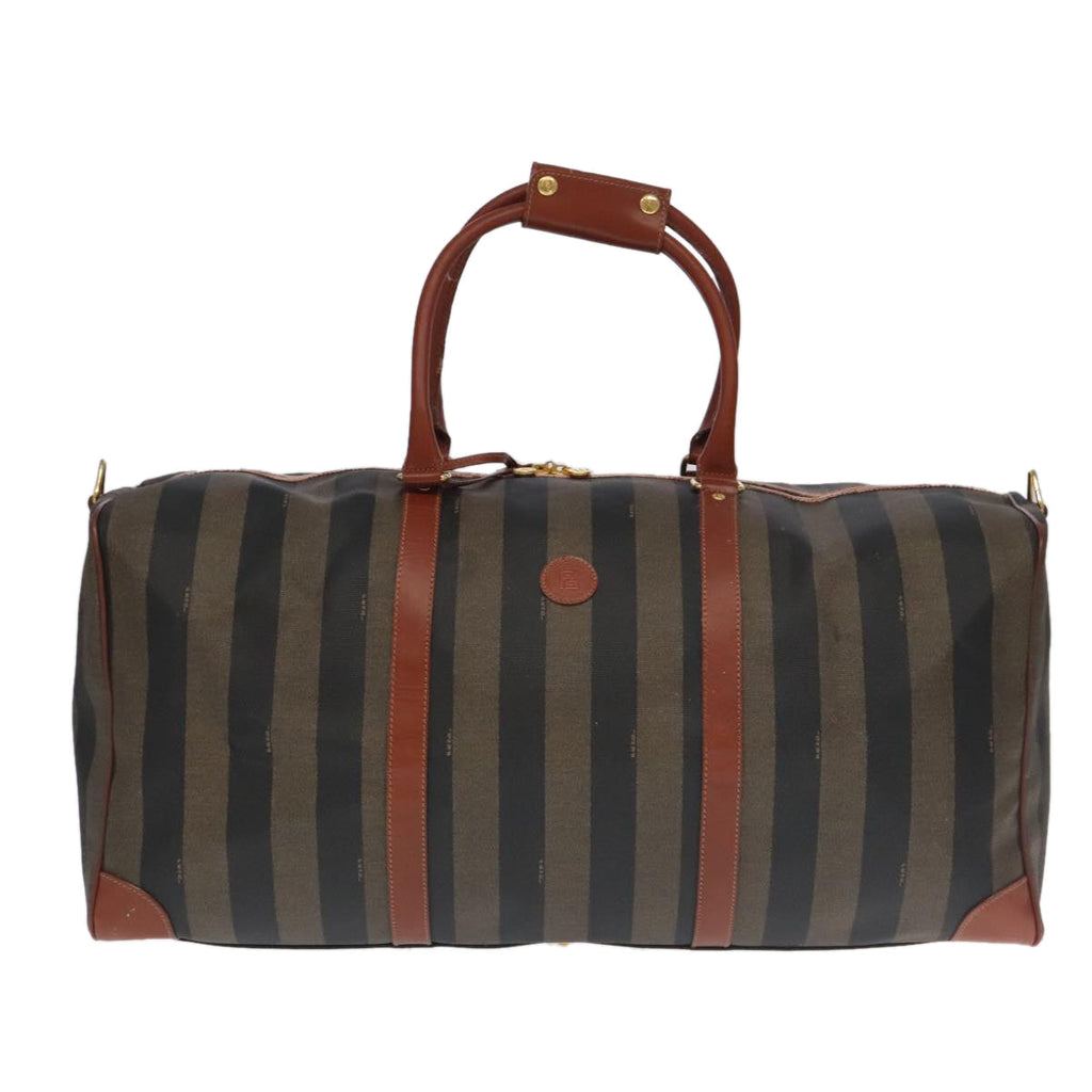 FENDI Pecan Canvas Boston Bag Brown Black Gold fm4002