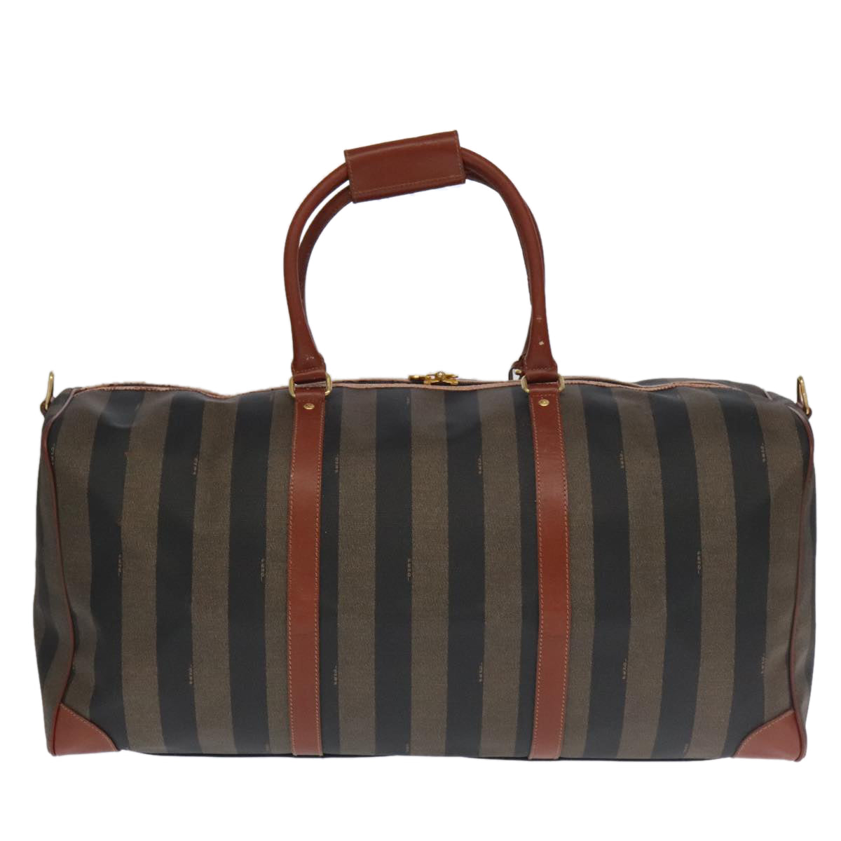 FENDI Pecan Canvas Boston Bag Brown Black Gold fm4002